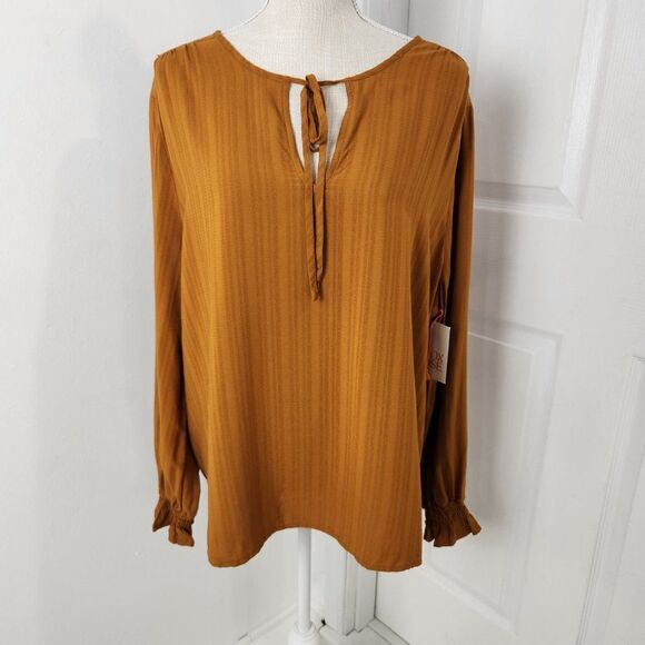 Knox Rose Peasant Top Womens XXL Rust Heritage Tie Ruffle Cuffs Rayon Boho Flowy - Picture 15 of 15